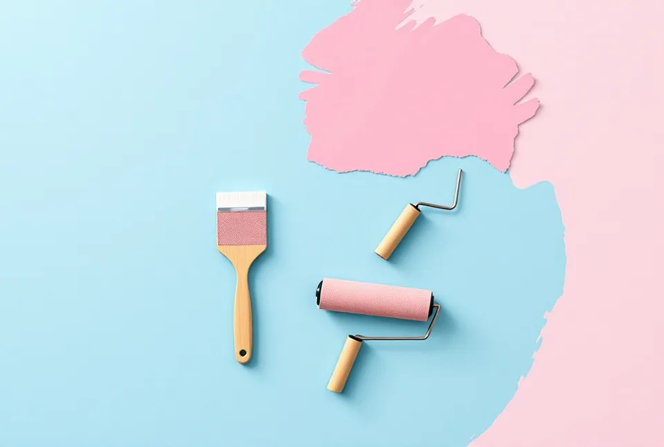 Outils de peinture disposés dans l'ordre des étapes du chantier