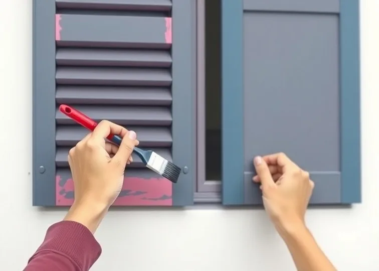 Mise en peinture au pinceau de volets et d'encadrements en bois