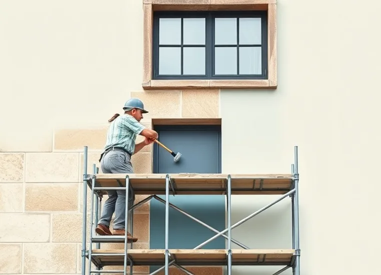 Ravalement de façade en pierre, nettoyage et application d'enduit