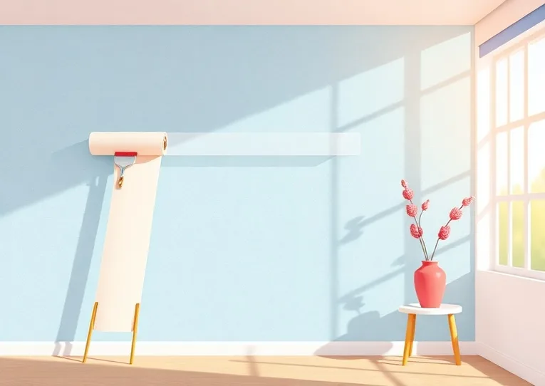 Pose de papier peint, rouleau et brosse à maroufler